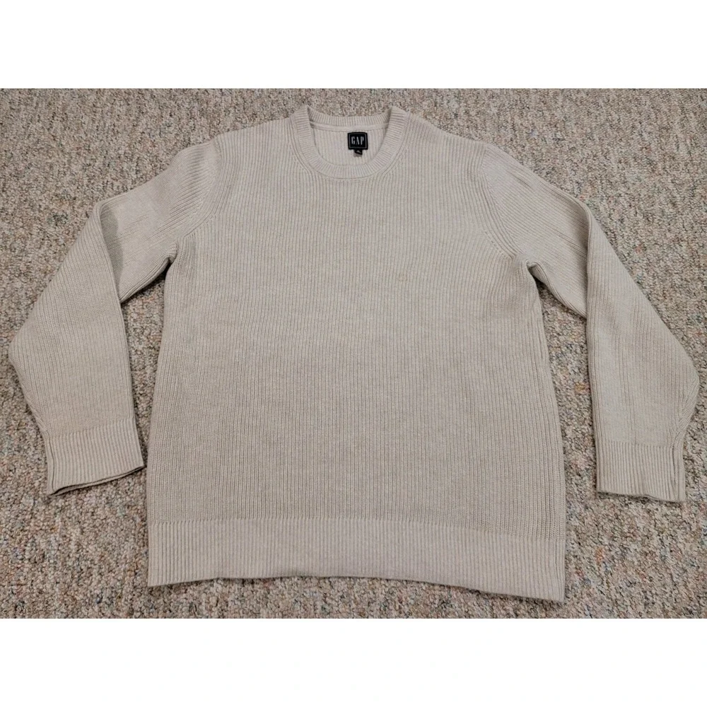 Gap Sweater Mens XL Beige Crewneck Pullover Knit Fisherman‎ Outdoors Hiking Camp